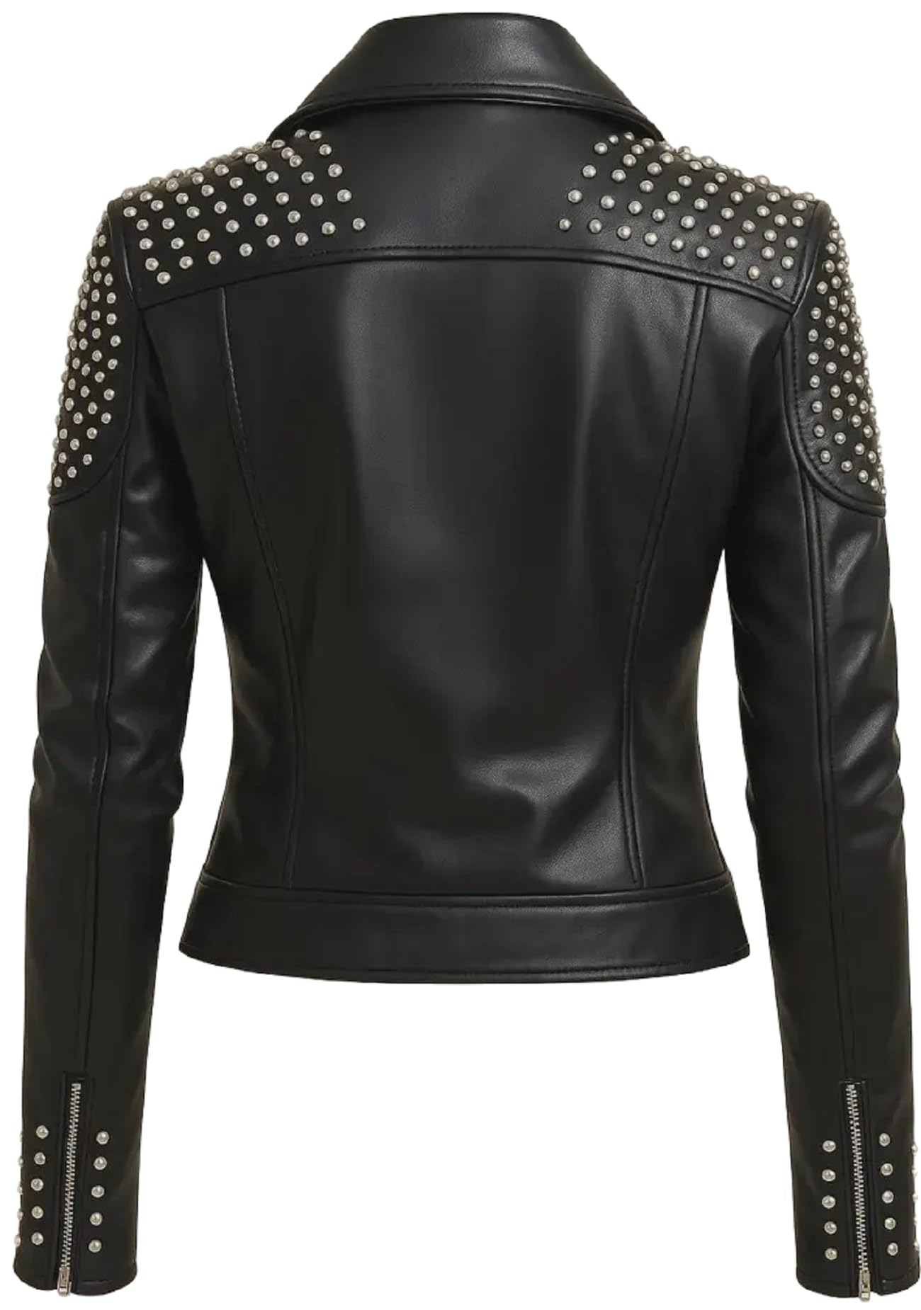 Giacca da donna in pelle nera con borchie - Capispalla classico stile moto punk rock