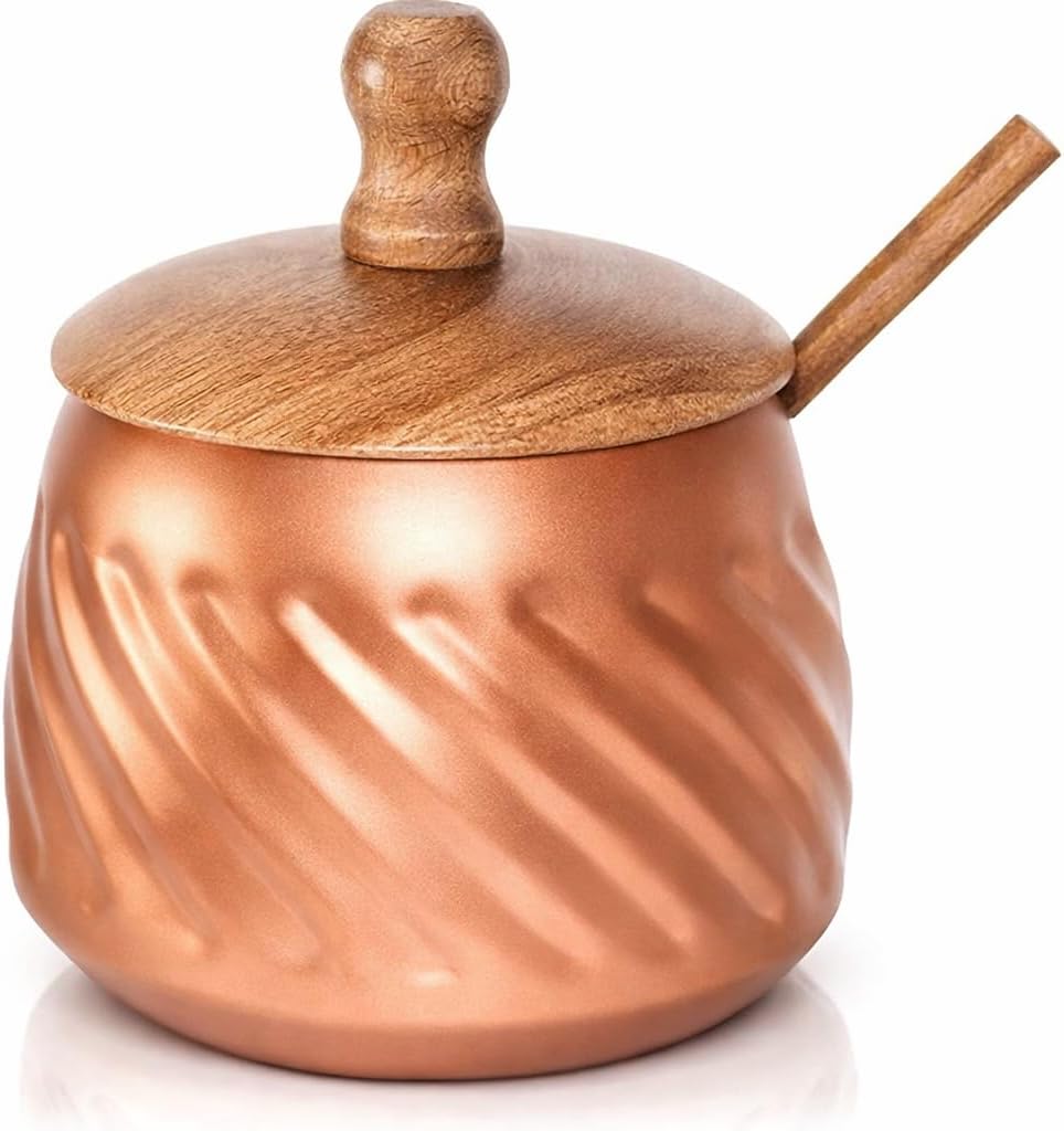 Frescorr - Sugar Bowl with Lid and Spoon, 14 oz Sugar Bowl with Spoon, Sugar Container for Coffee Bar, Sugar Jar, Modern Farmhouse Kitchen Decor