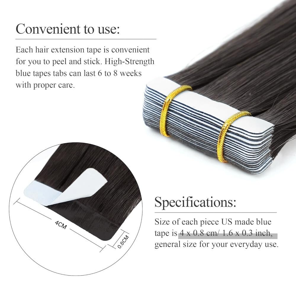 Echthaar-Extensions, selbstklebend, 20 Stück, 50 g, langes und gerades Klebeband, Remy-Extensions, natürlich, nahtlos, für Damen, unsichtbares Haar, 66 cm