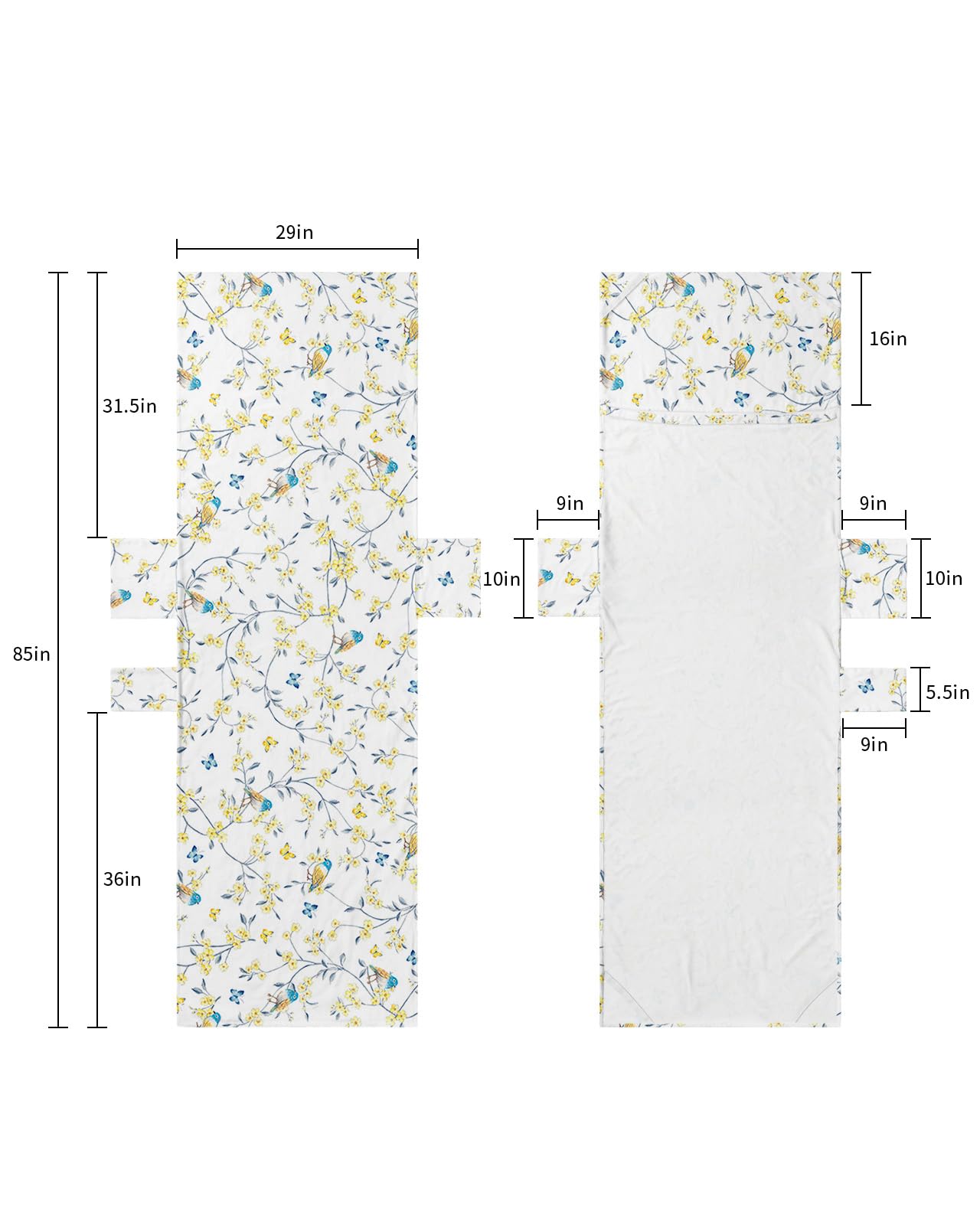 Yellow Spring Floral Beach Lounge Chair Towel Cover, Soft Chaise Lounge Towel with Side Pockets Patio Pool Chairs Cover for Beach/Pool Sunbathing 29x85 Watercolor Summer Birds Butterfly