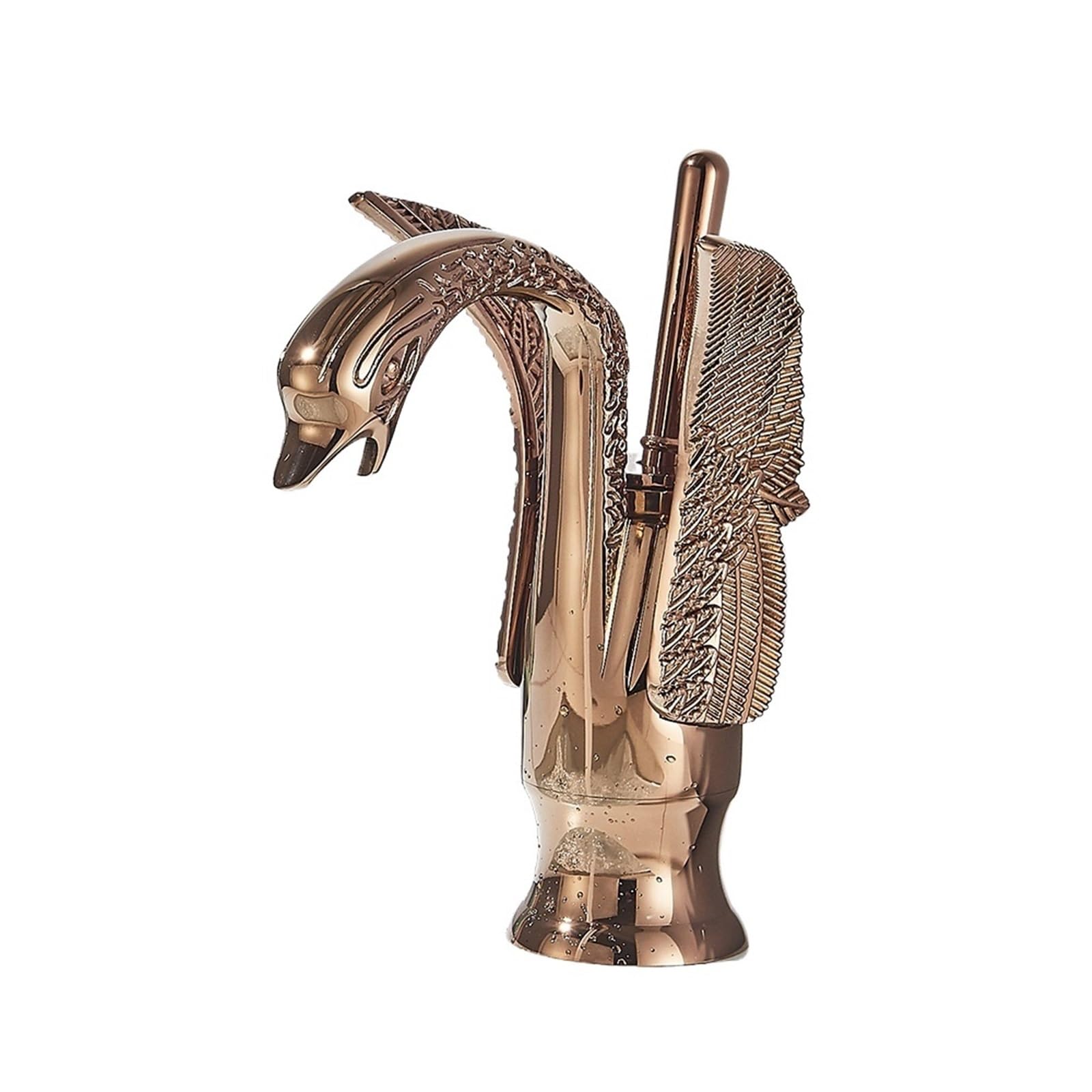 Basin Faucets Swan Bath Basin Brass Faucet Cold and Hot Water Mixer Taps Black/Gold/Antique Bathroom Washbasin Crane(Rose Golden Short)