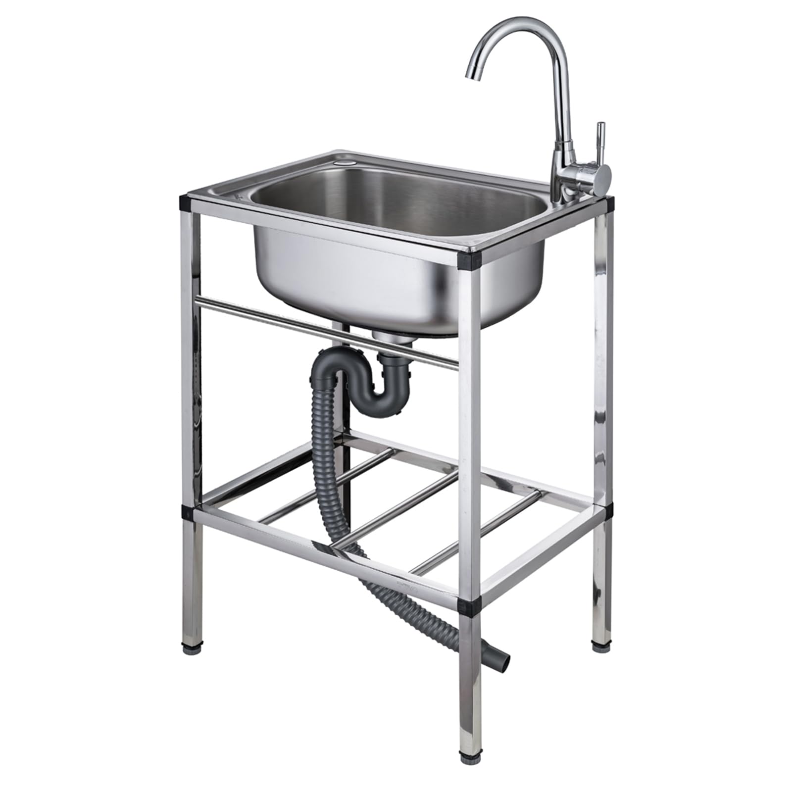 TAXXII Freestanding Stainless Steel Sink, Kitchen Basin with Stand, Single Bowl Sinks, Commercial Restaurant Sink Faucet, for Laundry, Backyard, Garage