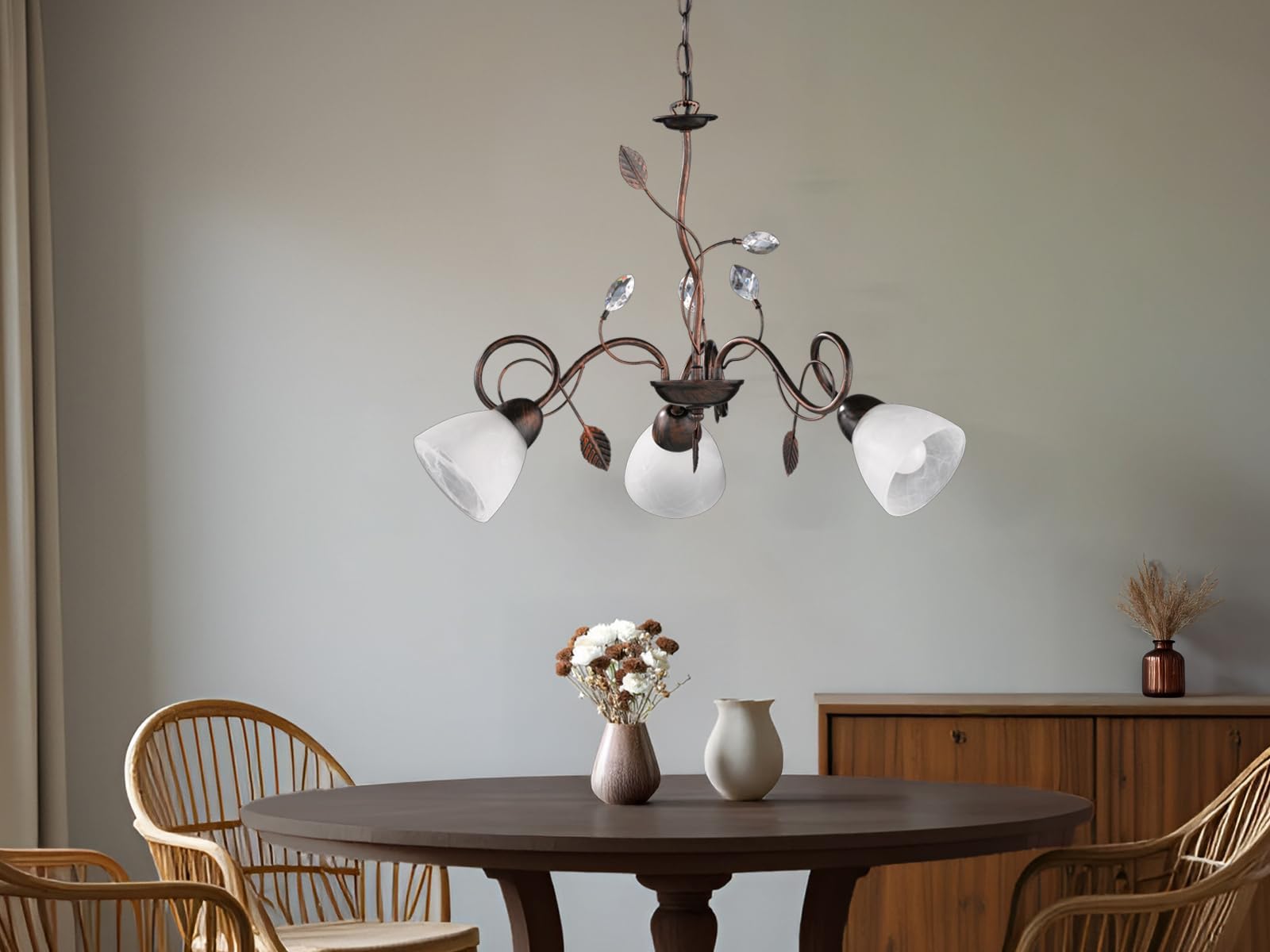 Trio Leuchten 110700328 Traditio a + + to e, Lampadario, Metallo, E14, antico ruggine, 70 x 70 x 150 cm