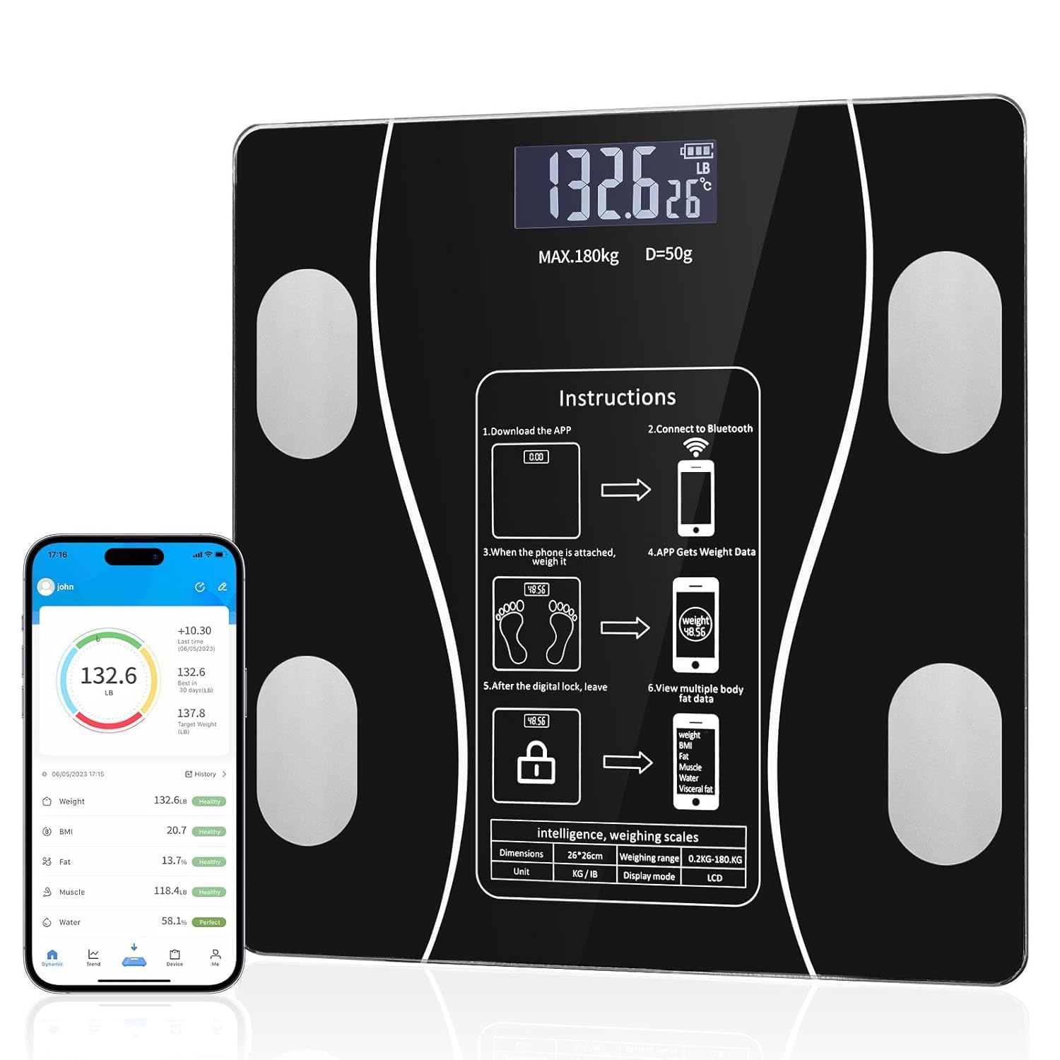 AI Scale for Body Weight and Fat Percentage Accurate Bathroom Smart Scale with Large Display High Precision Smart