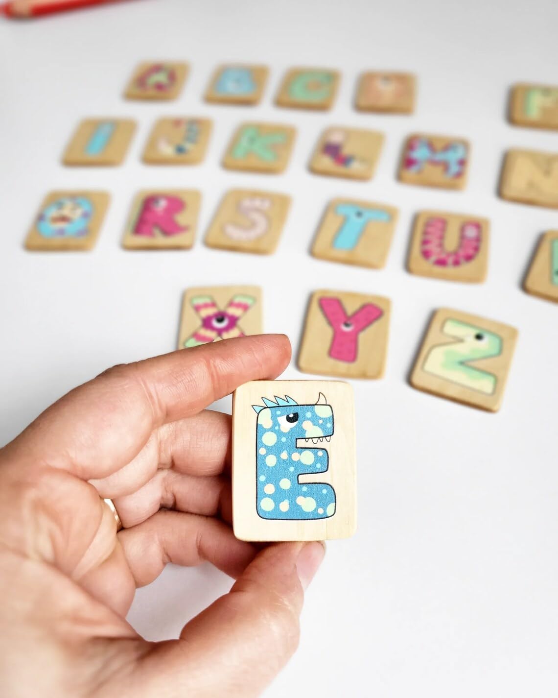 English Letters Flash Cards with Monsters+ Holder Uppercase Letters Cards Montessori Preschool Homeschool Birthday Gift for Kids Classroom (Cards with Holder)