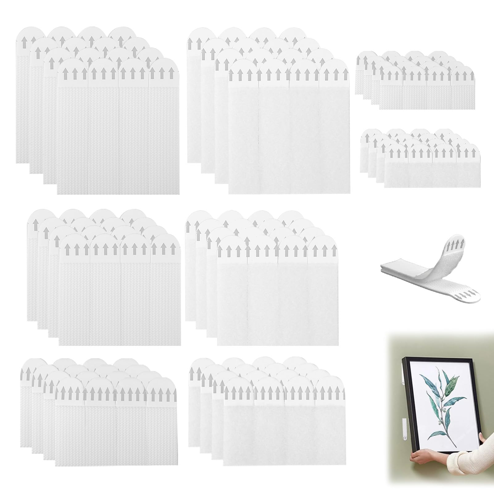 96PCS Tiras Adhesivas para Colgar Cuadros (48 Pares), Autoadhesivas Tiras Para Colgar Cuadros sin Agujeros, Cuelga Cuadro sin Clavos, Colgadores para Cuadros Marcos de Fotos y Adornos Navideños