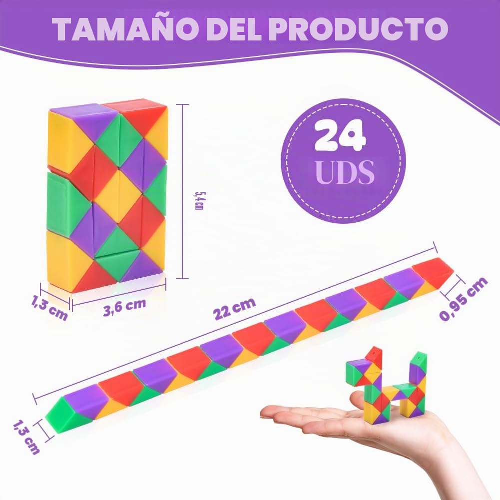 Ainiv Serpiente mágica, 24PCS 24 Segmentos Magic Snake Cube, Magico de Serpiente Juguete de Rompecabezas, Serpiente Magic Snake para Regalos Cumpleaños Niños Colegio Detalles Cumpleaños
