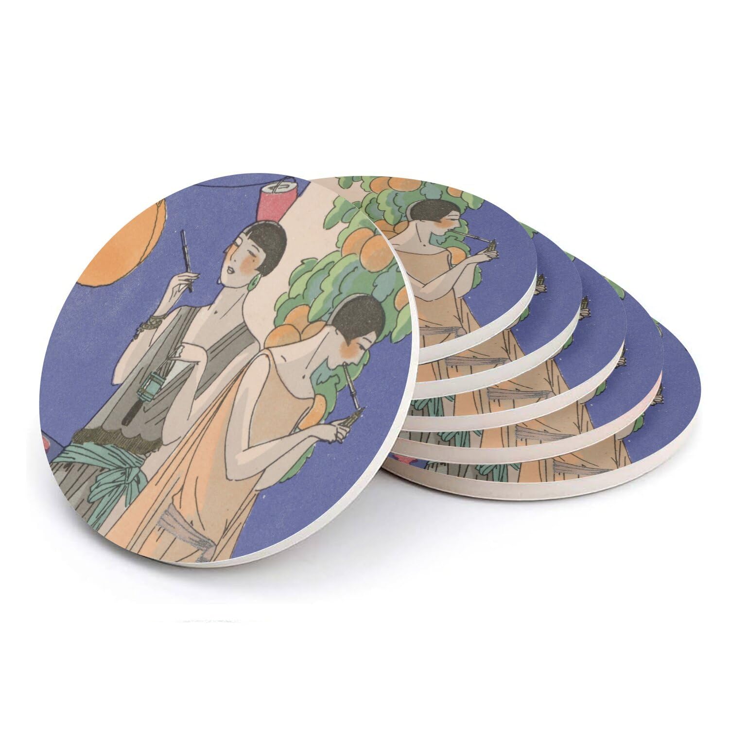 Sous-verre ronds en céramique Chillin' Ladies idée cadeau déco lot de 6
