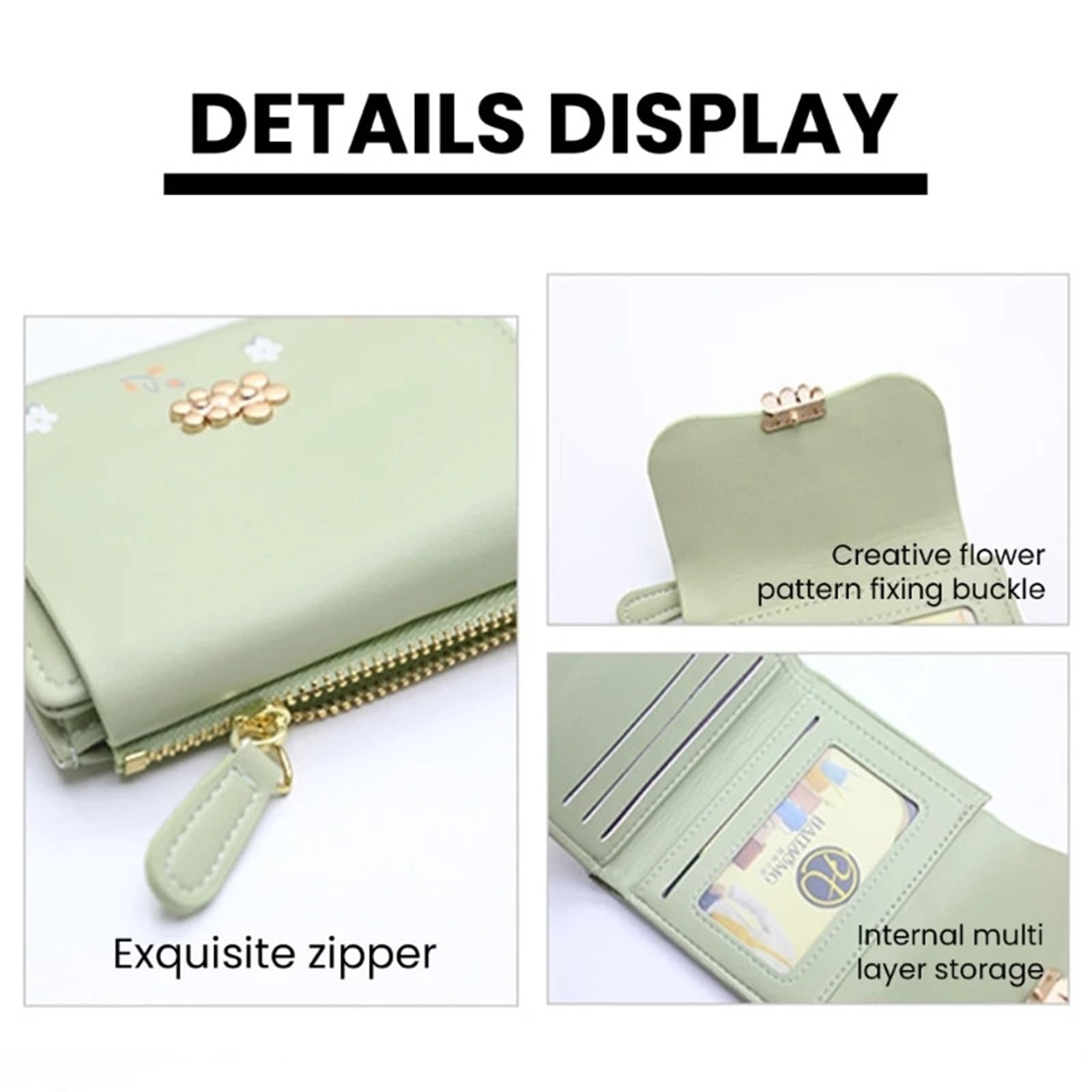 Monedero pequeño con Estampado Floral y Tarjetero de PU múltiples Compartimentos(White)