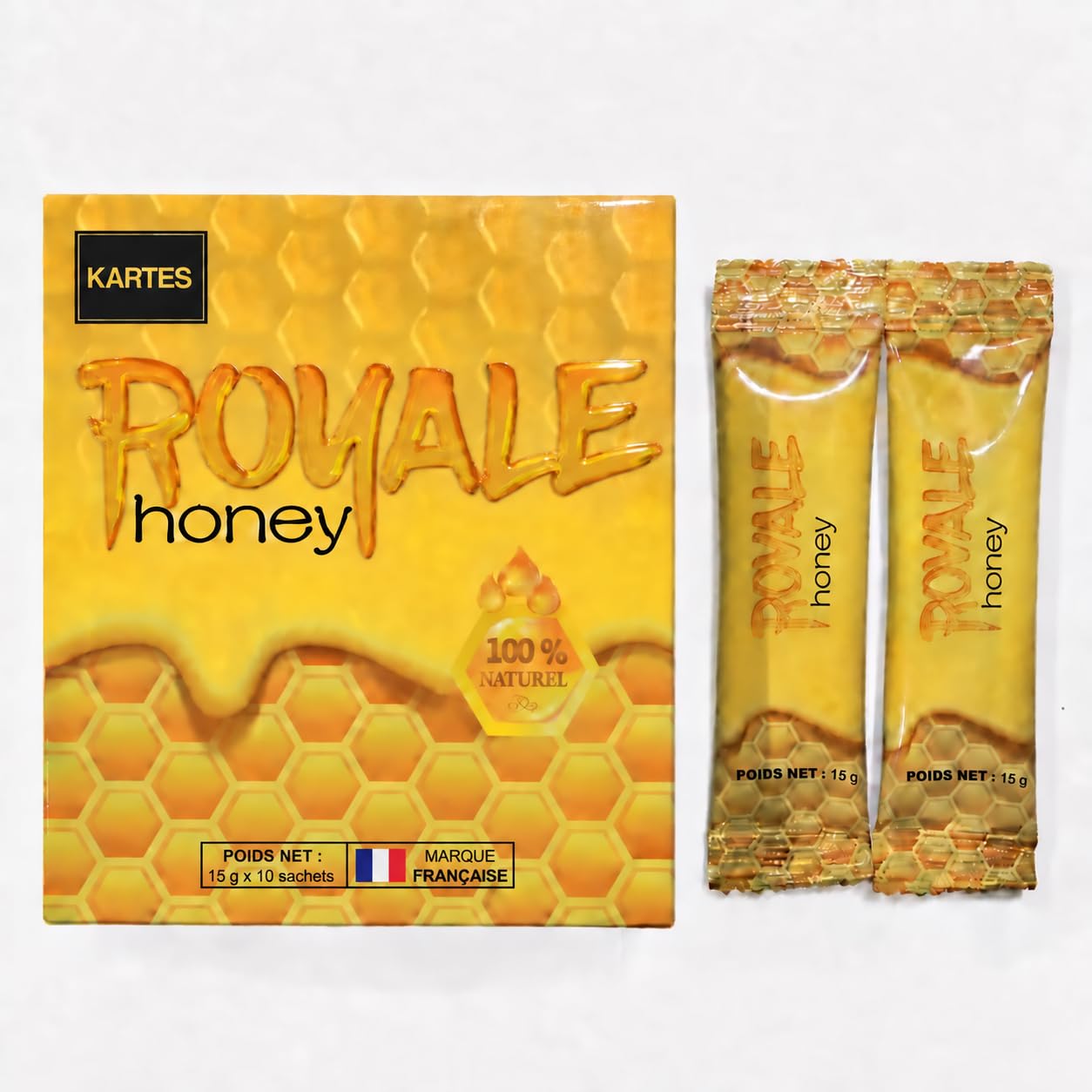 Royale Honey – Miel Énergisant Premium au Ginseng & Maca | Vitalité & Tonus Naturel | Miel pour Homme | Sachets 10 x 15 g