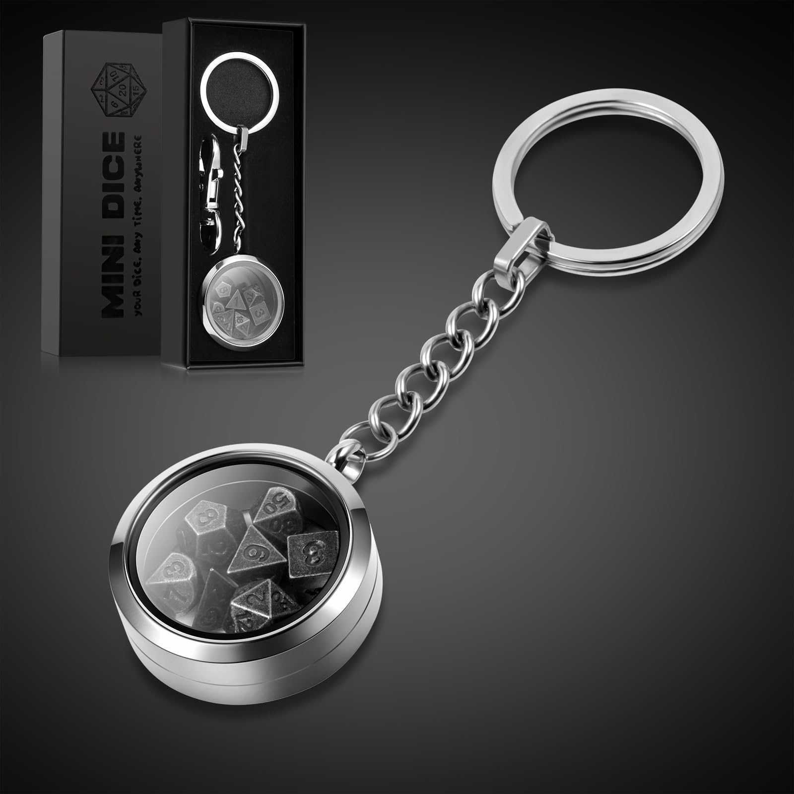 Mini DND Dice,DNDND 6mm Metal Dice Set with Kyechain Silver Stailess Steel  Case and Gorgeous Gift Box for Dungeons and Dragon D&D Game (Iron