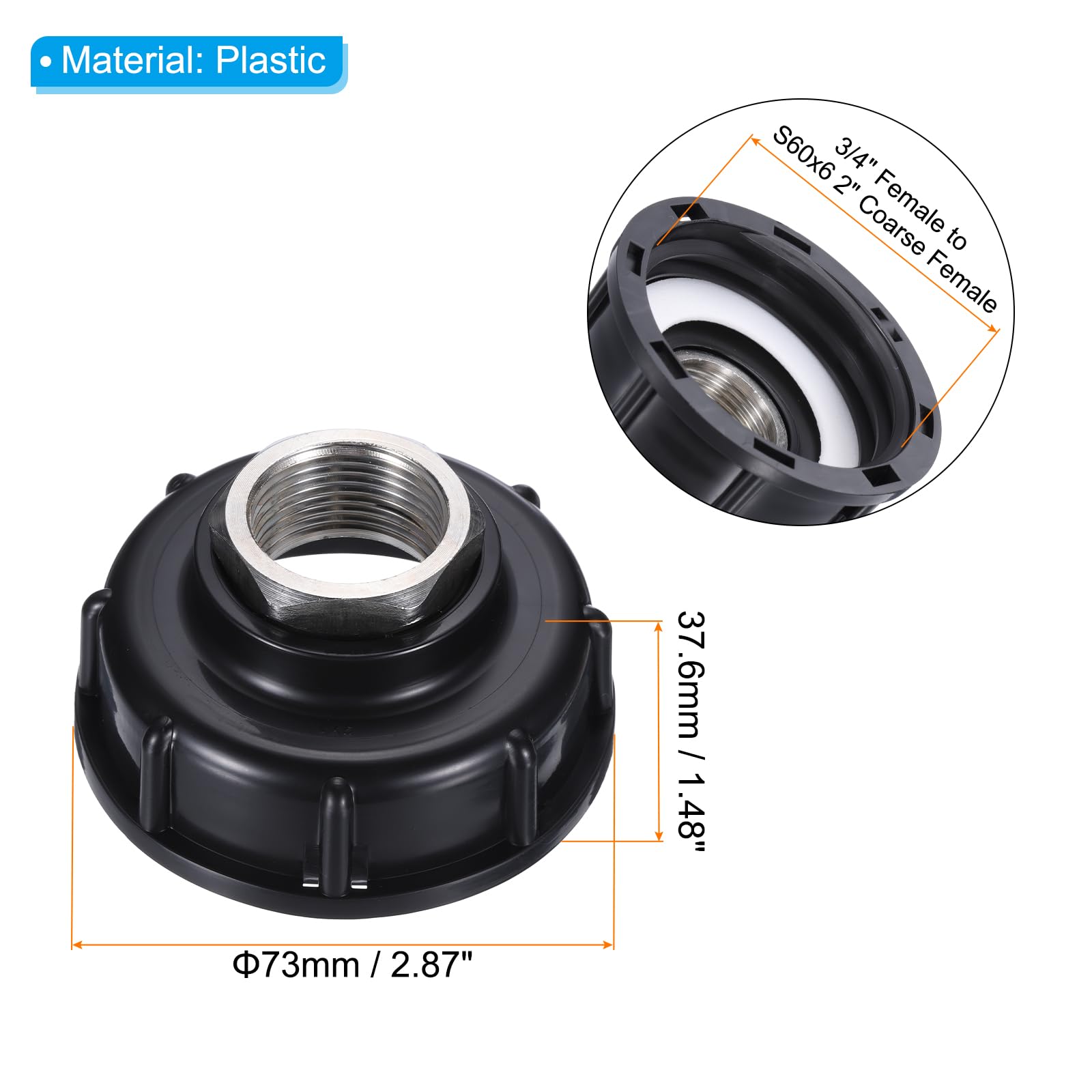 PATIKIL IBC Tote Adapter, 3/4" Female Thread to S60x6 2" Coarse Female Thread - Image 2