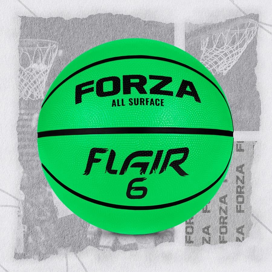 FORZA Flair Rubber Basketball | Durable Basketballs in Sizes 3, 5, 6 & 7 | Dimpled Grip Design for Indoor & Outdoor Use (Size 6 | Green, Pack of 1)