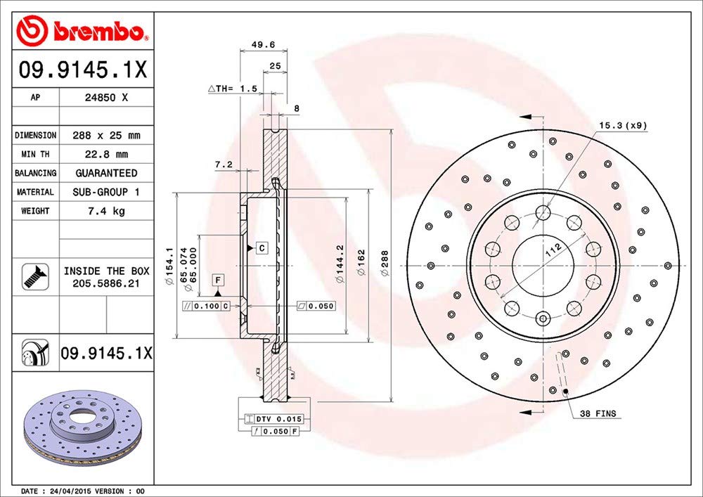 Brembo 09.9145.1X Rotores de Discos de Frenos