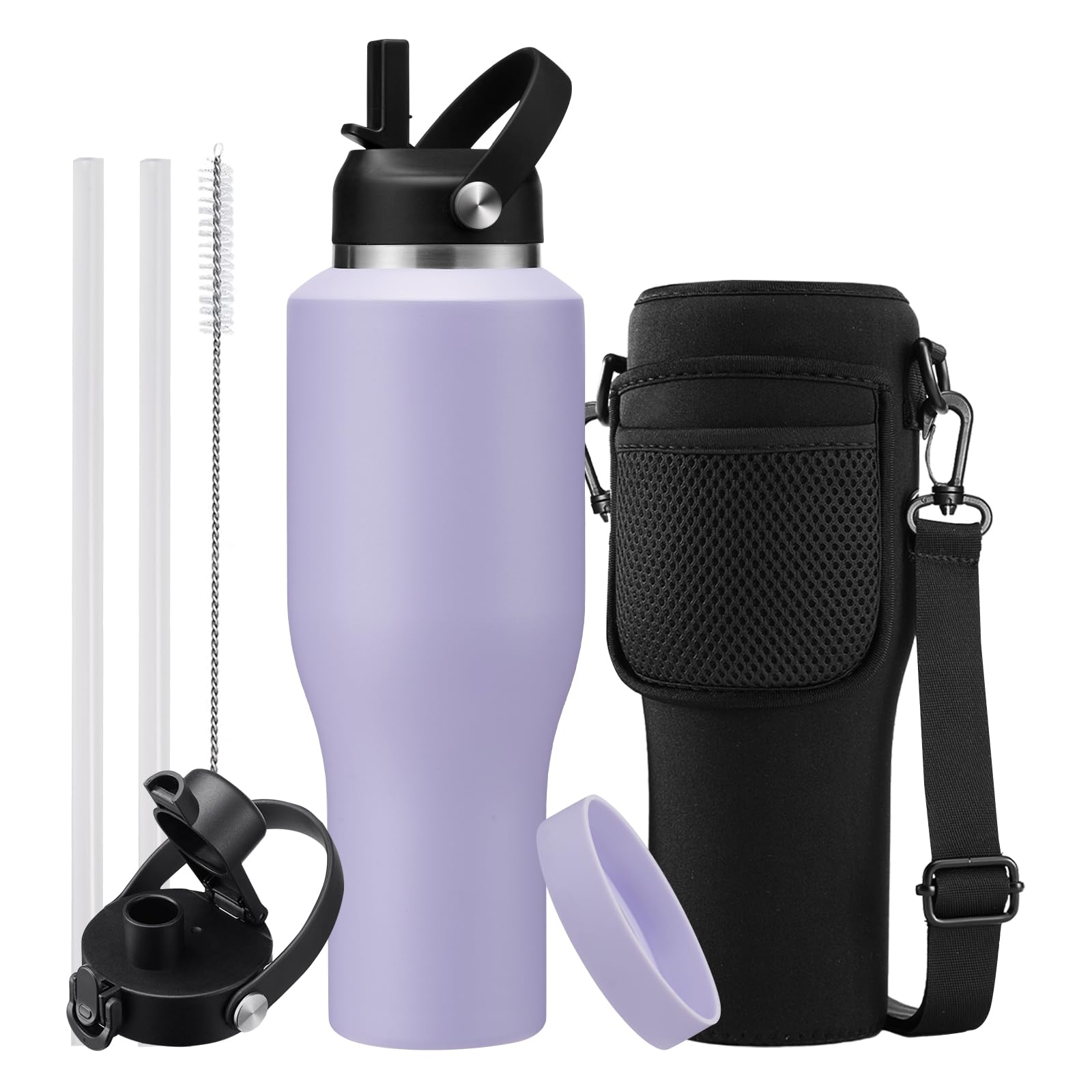 40 oz Insulated Water Bottle with Straw - Spout Lid, Carrying Case, Metal Thermal Hydro Travel Mug Flask for Cup Holder, Keep Cold 48H Hot 24H