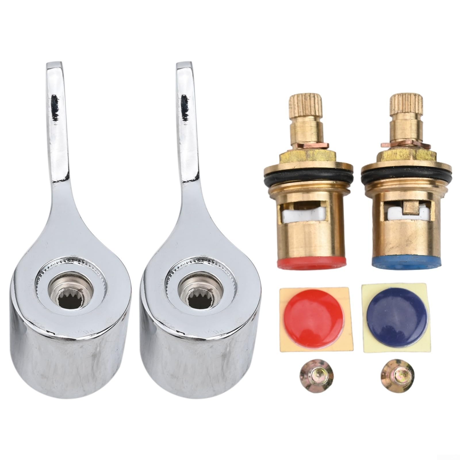 Besttoolifes Chrome Lever Taps Tops Handle Knob Turn Tap Valves Replacement Kit G1/2 Quarter Turn Ceramic Disc Technology for Basin Deck Mounted