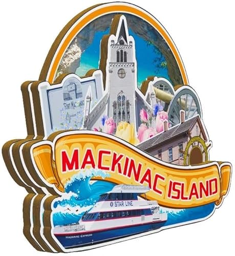 Miniatura 2 de Mackinac Island Michigan USA - Imán de madera para nevera, monumentos 3D, recuerdos coleccionables, decoración hecha a mano -3839
