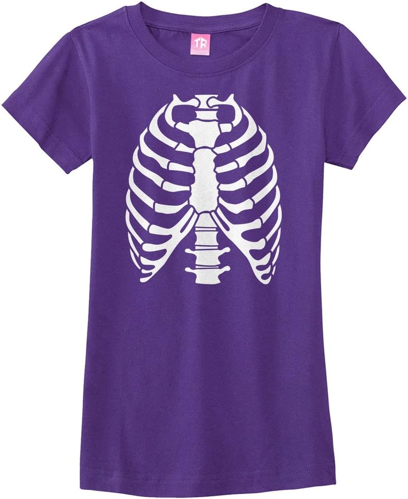 Threadrock Big Girls' Skeleton Rib Cage Halloween Fitted T-Shirt