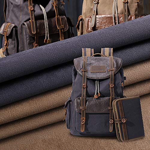 Premium Canvas And Leather Backpack For Men Vintage Backpacks Waterproof Rucksack Knapsack For Mens Hiking Travel Outdoor Grey,Durable Distressed Genuine Leather With Canvas Laptop Backpack Daypack #TOP4