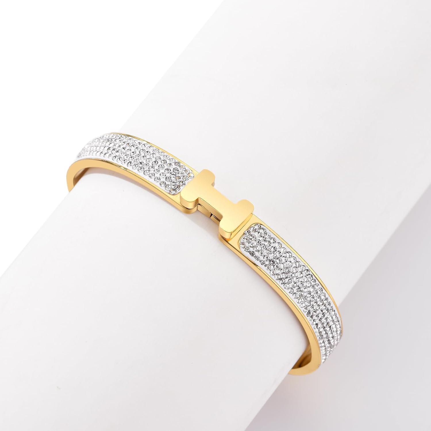 18K Gold Plated Bangle Bracelets for Women Stainless Steel with Cubic Zirconia Fashion Jewelry - Image 5