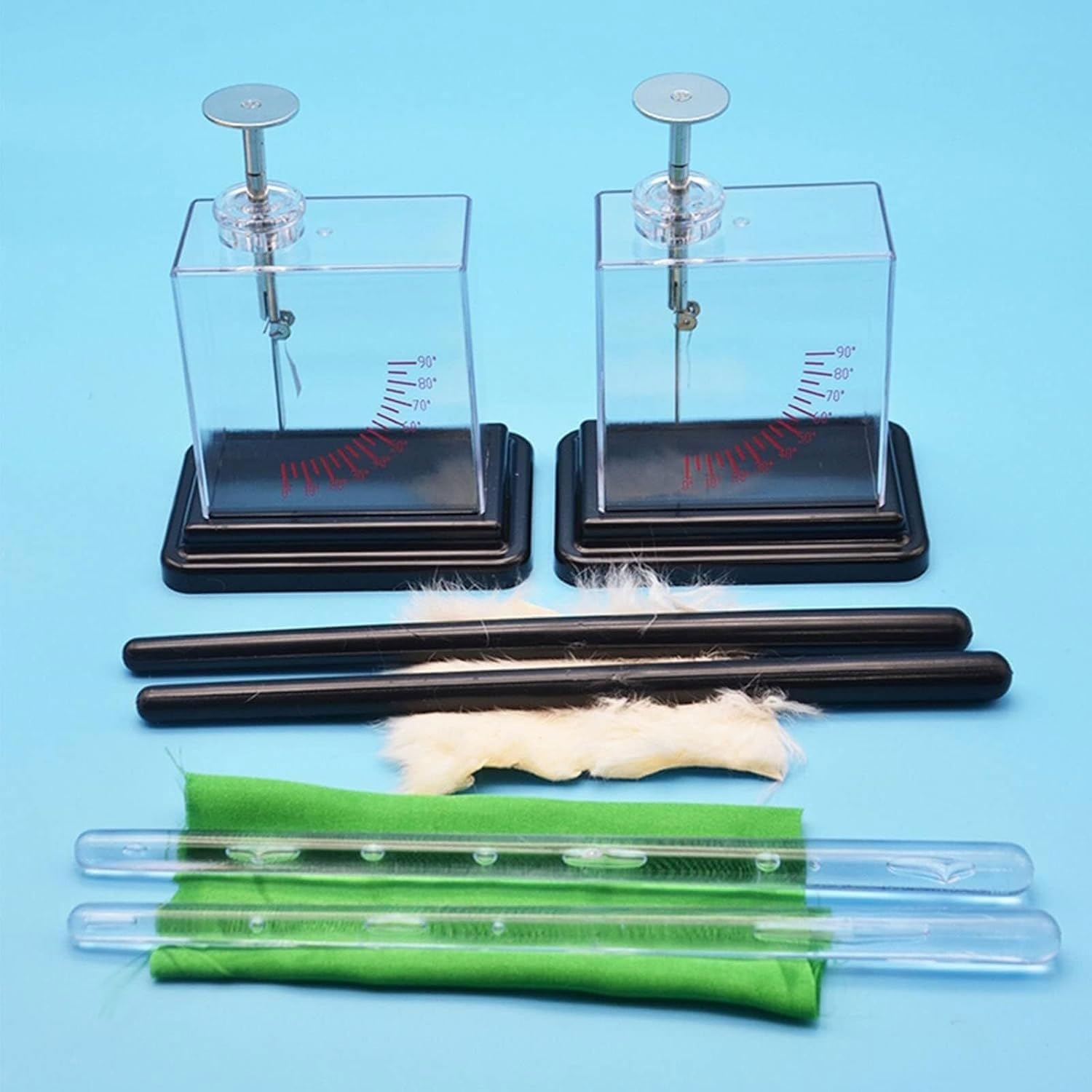 Reibungselektrostatisches Gerät Zur Elektrifizierung Eines Glasstabs Mit Daran Befestigtem Fell Zur Demonstration Der Elektrizität for Studenten. Folienelektroskop. Lehrmittel. Hilfsmittel