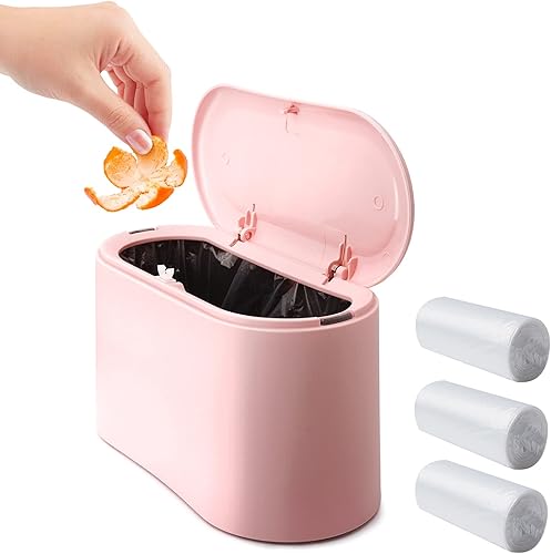 Mini bote de basura de escritorio con tapa con 90 bolsas de basura, papelera de 