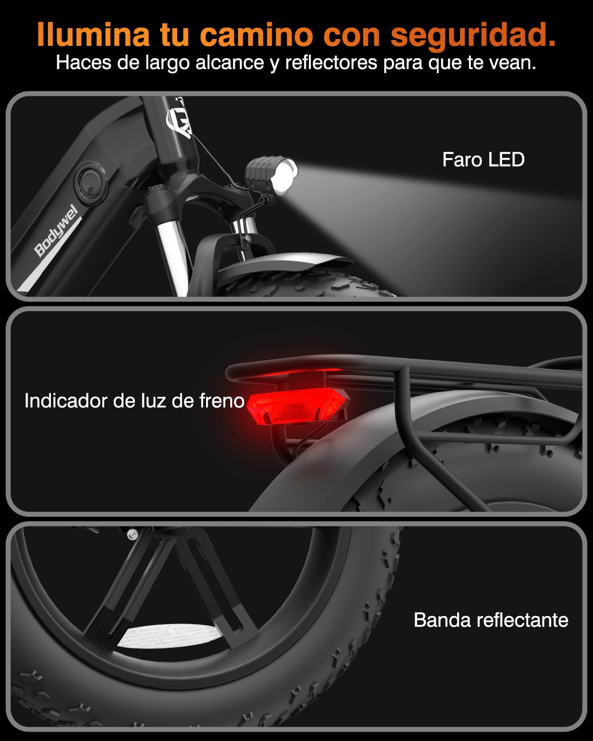 Bodywel F20Pro Bicicletas Eléctricas Adultos, 20x4” e-Bike Todo Terreno, Batería 48V 20Ah, Motor Bafang 250W, 7 Velocidades, Suspensión Ajustable, Frenos de Disco Doble- Plegable