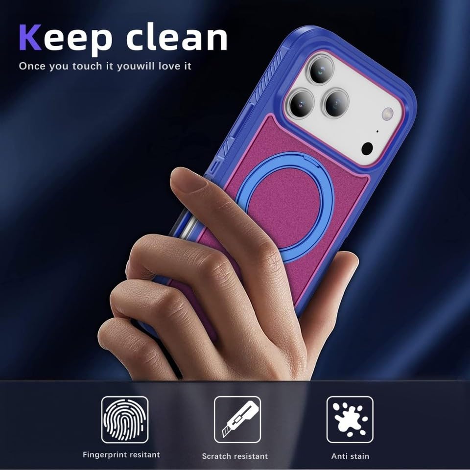 Coque iPhone 16 anti-chute avec béquille rotative silicone rigide bleu