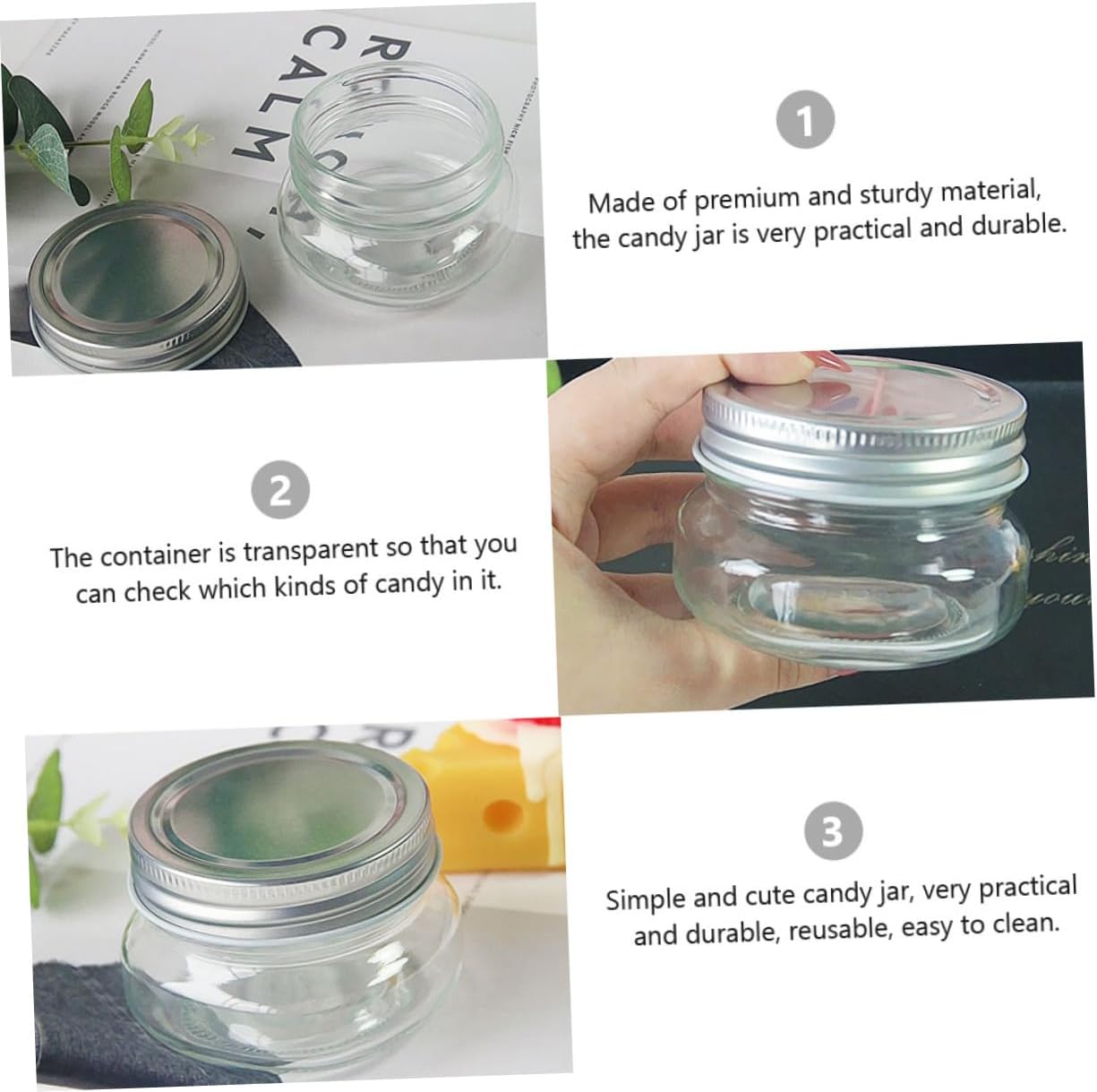 4pcs 150ml round Candy Jars with Aluminum Screw Lids Compact Glass Containers for Christmas and DIY Candy Storage Small Bottles for Chocolate and Party Favors