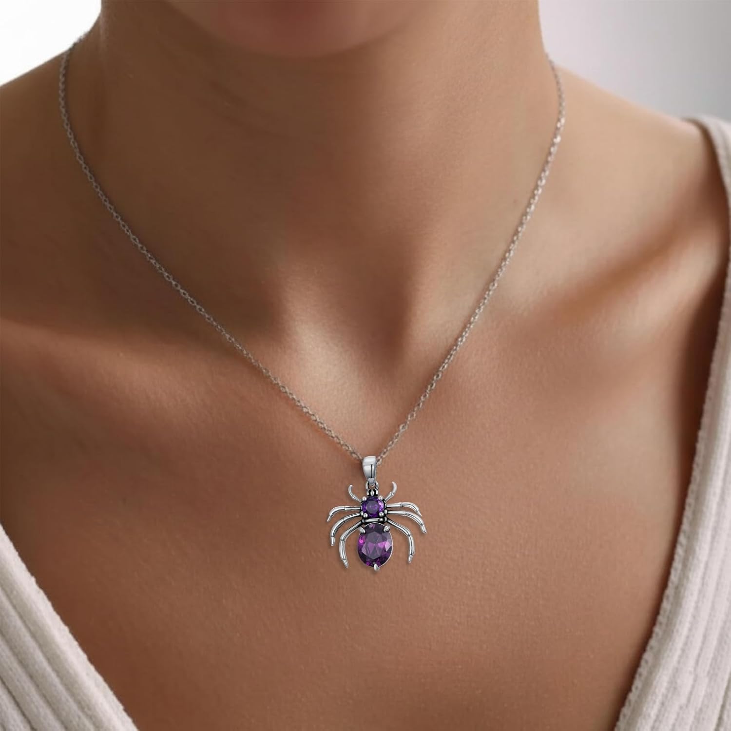 Natural Amethsy Garnet Black Onyx Spider Pendant Necklace for Women 925 Sterling Silver Gemstone Birthstone Jewelry for Mom Her - Image 3