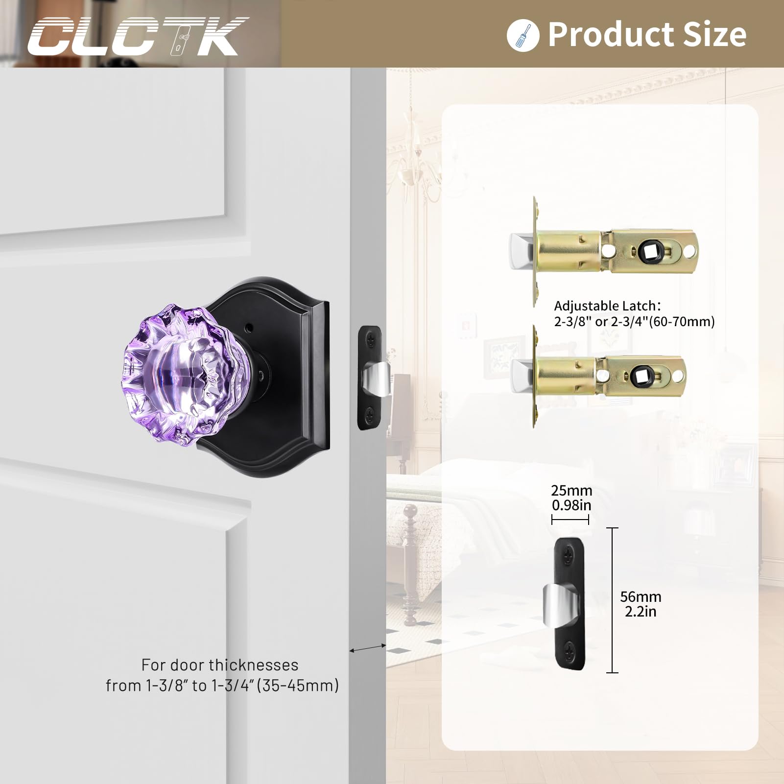 Purple Glass Door Knobs - Matte Black & Lock -6
