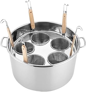 Pasta Cooker Insert Set, Stainless Steel Pasta Cooker Steamer Pot with Strainer Insert Basket and Lid for Home Kitchen Restaurant, 4 Holes