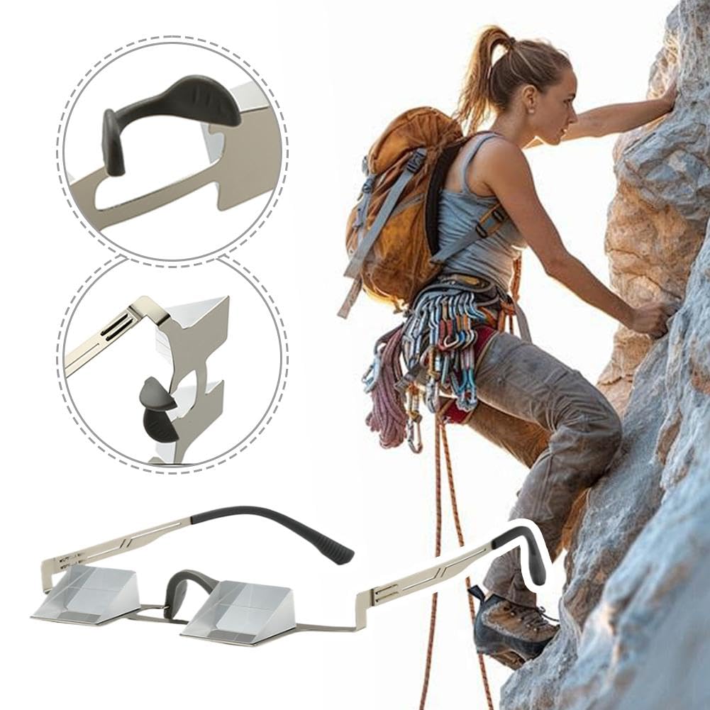 Prism Belay - Occhiali professionali in vetro ottico a 90° per protezione del collo, montatura leggera in titanio, ampio campo visivo per arrampicata su roccia interna/esterna, attrezzatura di