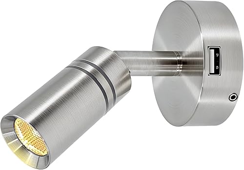 THALASSA Lámpara de lectura LED interior de RV de 12V con puerto USB de 5V - Interruptor táctil integrado, brillo regulable, montaje en superficie