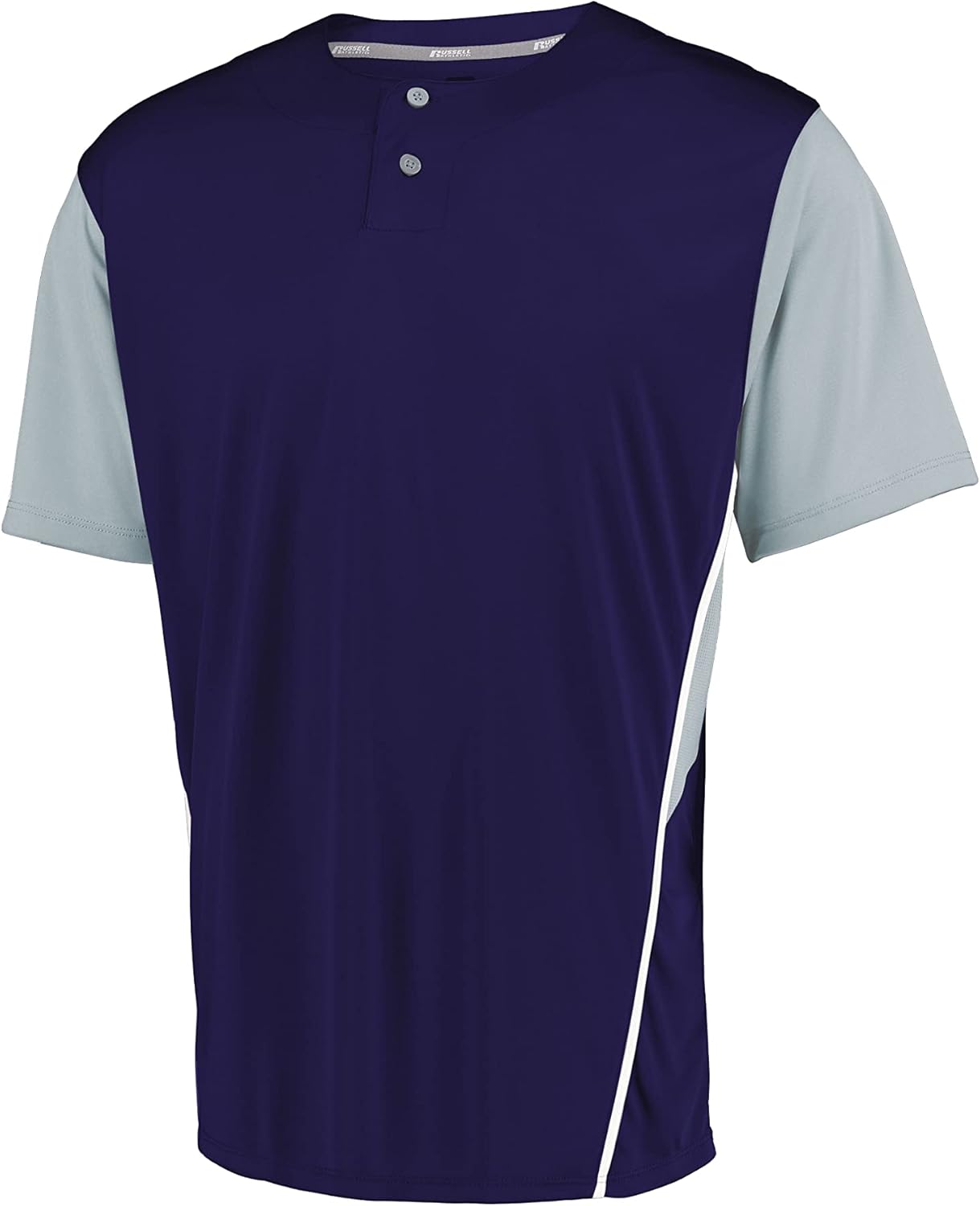 Russell Athletic Men's Adult Performance Two-Button Color Block Baseball Jersey: Step Up Your Game with Comfort and Style!