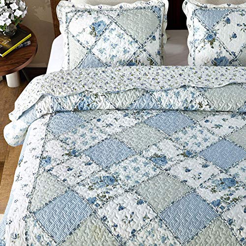 Vivilinen COUNTRY STYLE BEDSPREAD-041501 Blue Floral Patchwork Quilt Set thumb #3