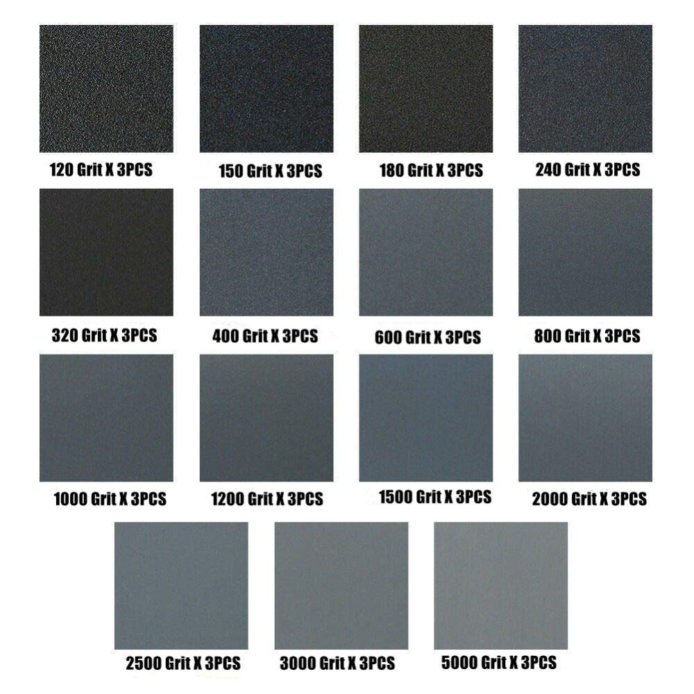 45PCS seco mojado de papel de lija, de alta Grit 120-5000 Hojas de papel de lija Surtido Para Madera Metal Pulido Automoti, lijadora con hojas