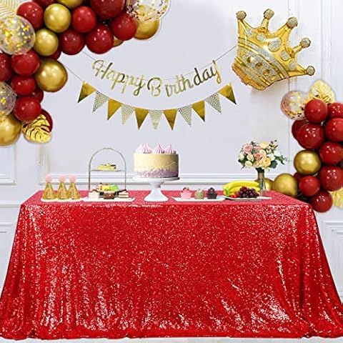 Trlyc Sequin Tablecloth - 60"*102" Red Glitter Tablecloth Sparkly Tablecloth Table Cover for Party Rectangle Table Decoration for Party Wedding Christmas Helloween Events Cover