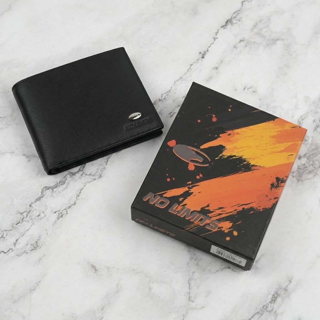 No Limits Portafoglio Uomo in Vera Pelle, Con Tasca Portamonete, Inserti Effetto Carbon, PROTEZIONE RFID, Elegante Con Scatola, Classico Nero