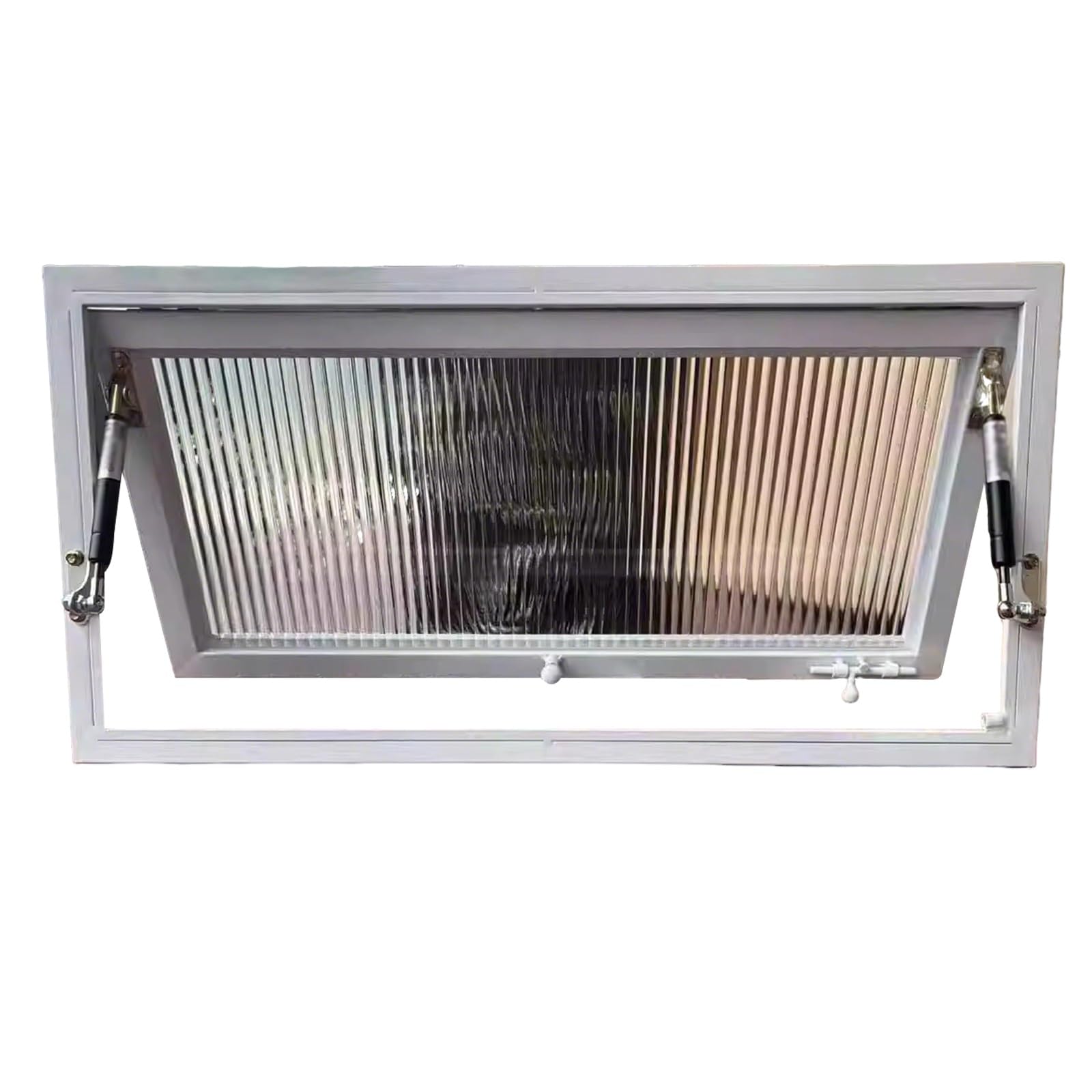 90° Flip-Up Tempered Glass Folding Window with Support Rods, Stylish Vent Window for Kitchen, Bathroom and Commercial Coffee Shops(White,31.4x11.8in/80x30cm)