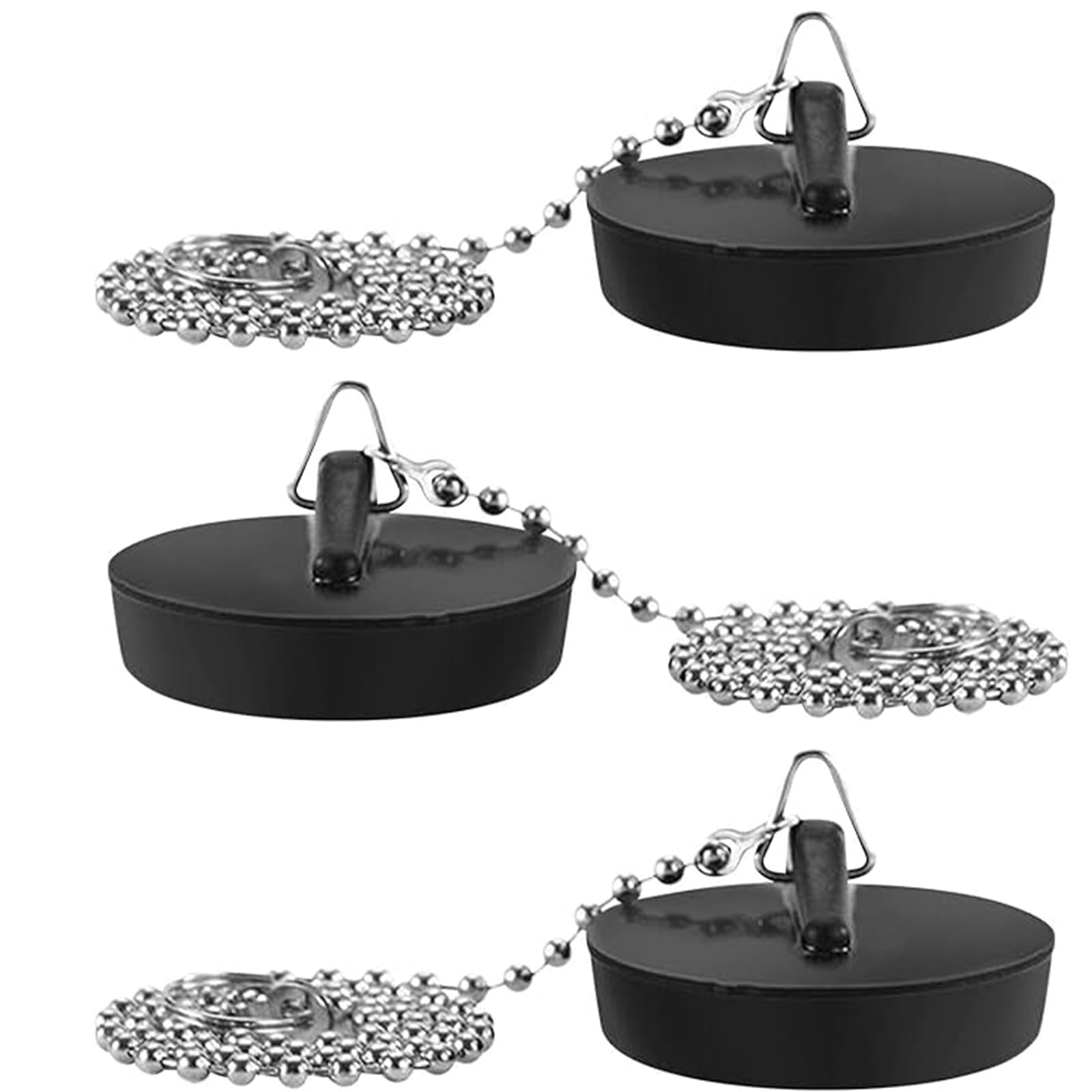 3 PCS Universal Bath Plug and Chain, 4cm/ 1.57in Bath Plug with 40cm/ 15.75in Chain, Black and Sturdy Rubber Sink Plugs, Durable and Watertight Baths Plugs Replacement for Bathrooms and Kitchens