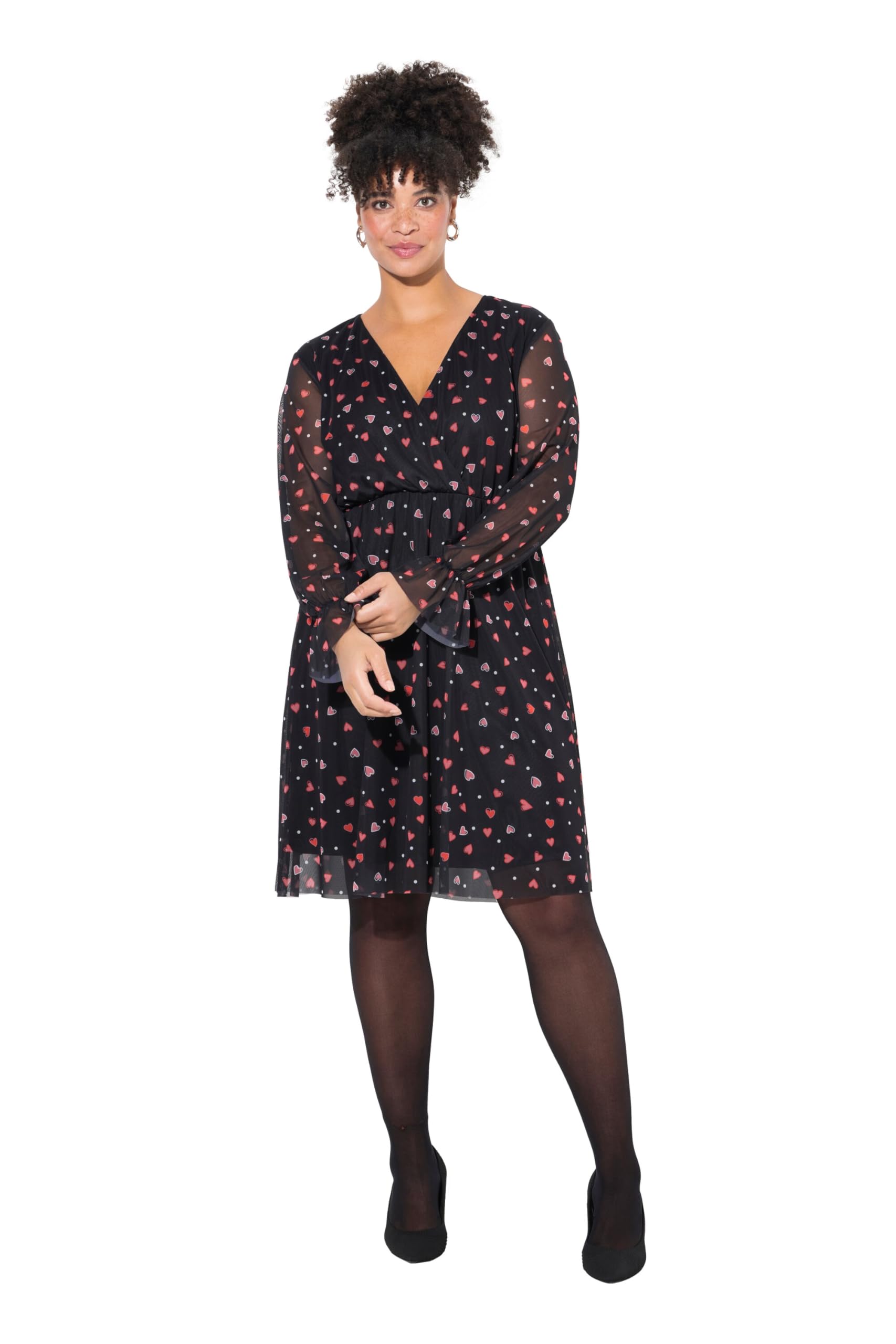 MIAMODA Damen große Größen Übergrößen Plus Size Kleid, A-Linie, Mesh mit Alloverdruck, Langarm 837189