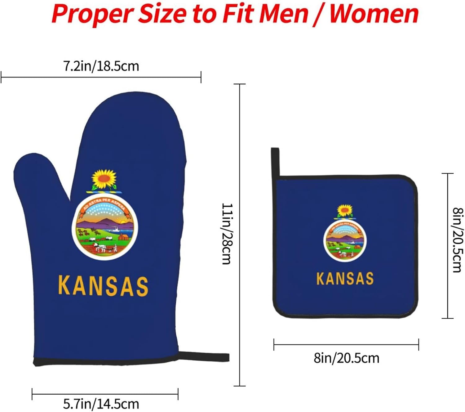 Kansas State Flag Kitchen baking three piece set/oven gloves, fit for cooking, baking, steaming, and grilling