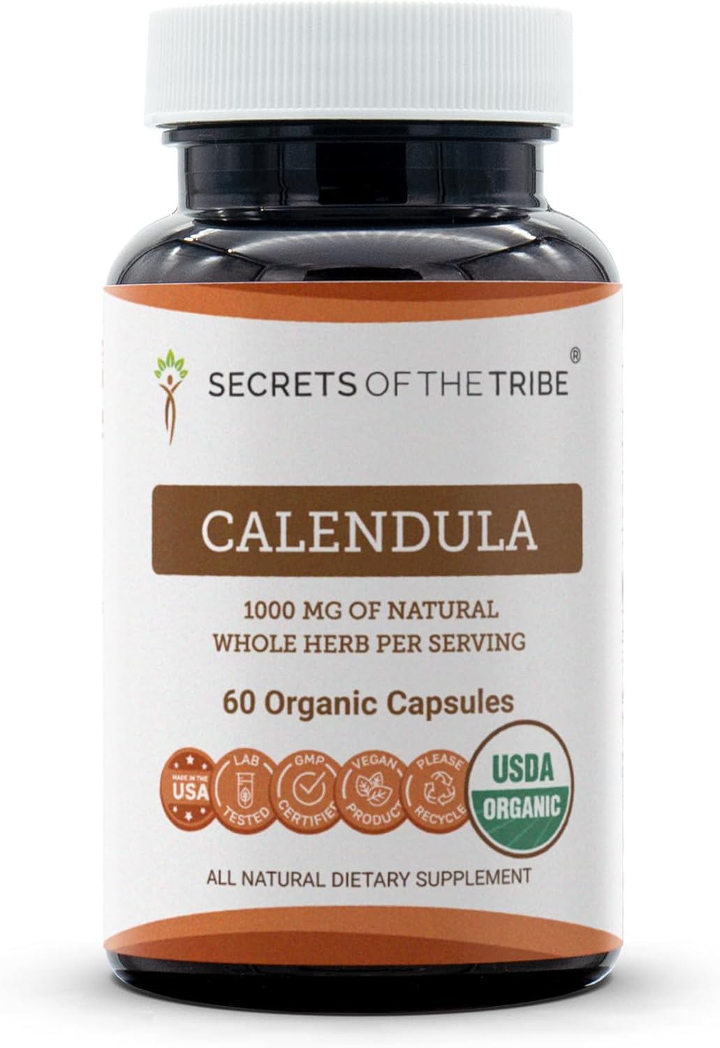 Secrets of the Tribe Calendula USDA Organic | Certified Organic Vegetarian Capsules, Herbal Dietary Supplement | Calendula Officinalis Dried Flower (120 Capsules)