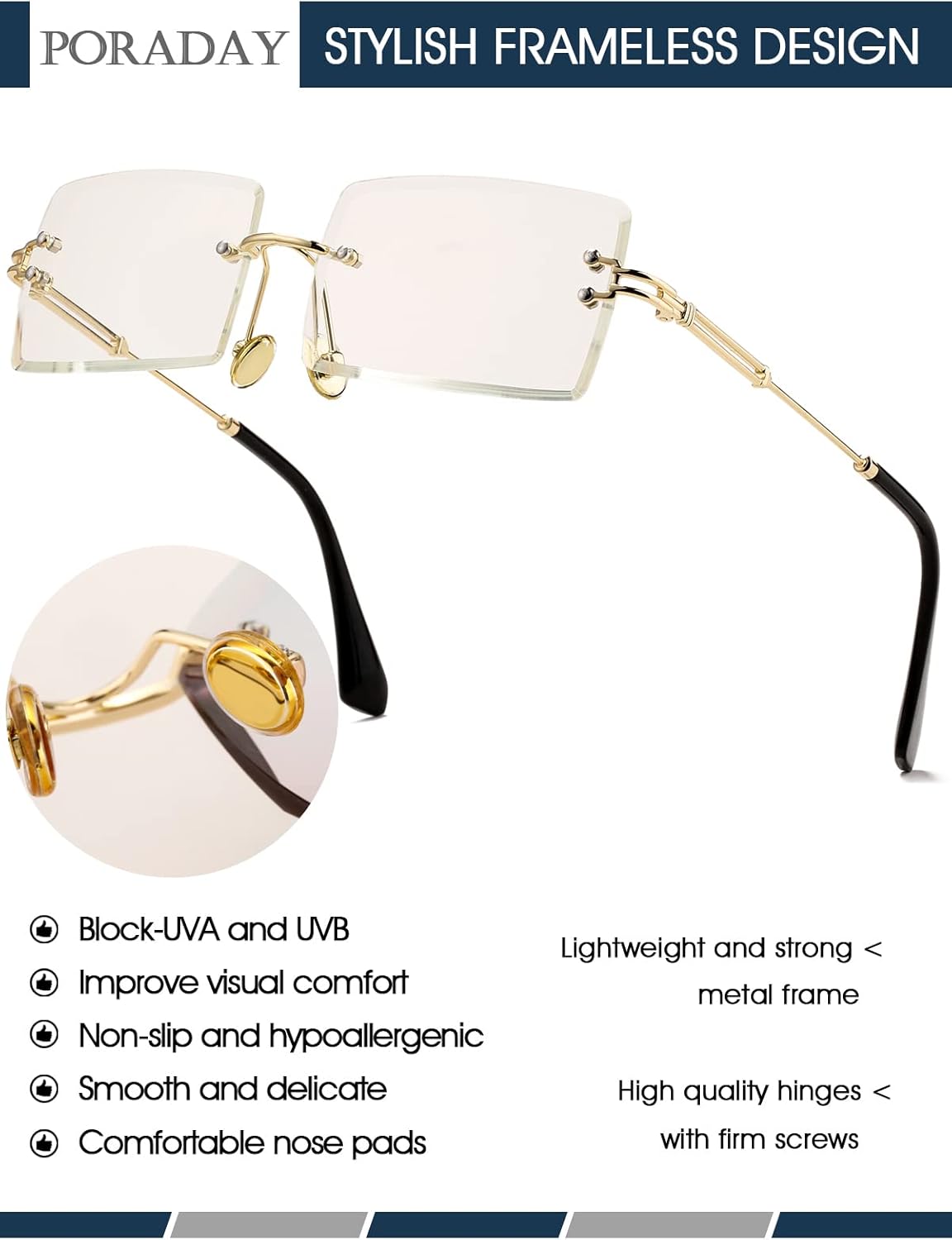PORADAY Rectangle Sunglasses for Women Men Vintage Rimless Square Sun Glasses Candy Color - Image 5