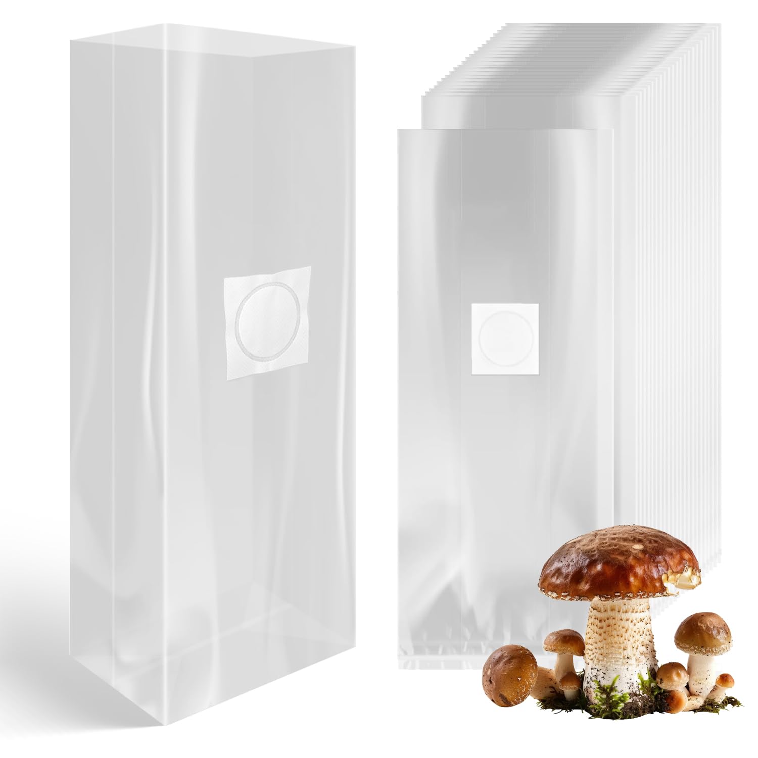 60 Piezas Bolsas de Cultivo de Hongos de 18 x 35 cm con Filtro Transparentes Juego de Cultivo de Hongos Saco de Cultivo de Setas Bolsa de Cultivo de Setas Accesorios para Cultivo