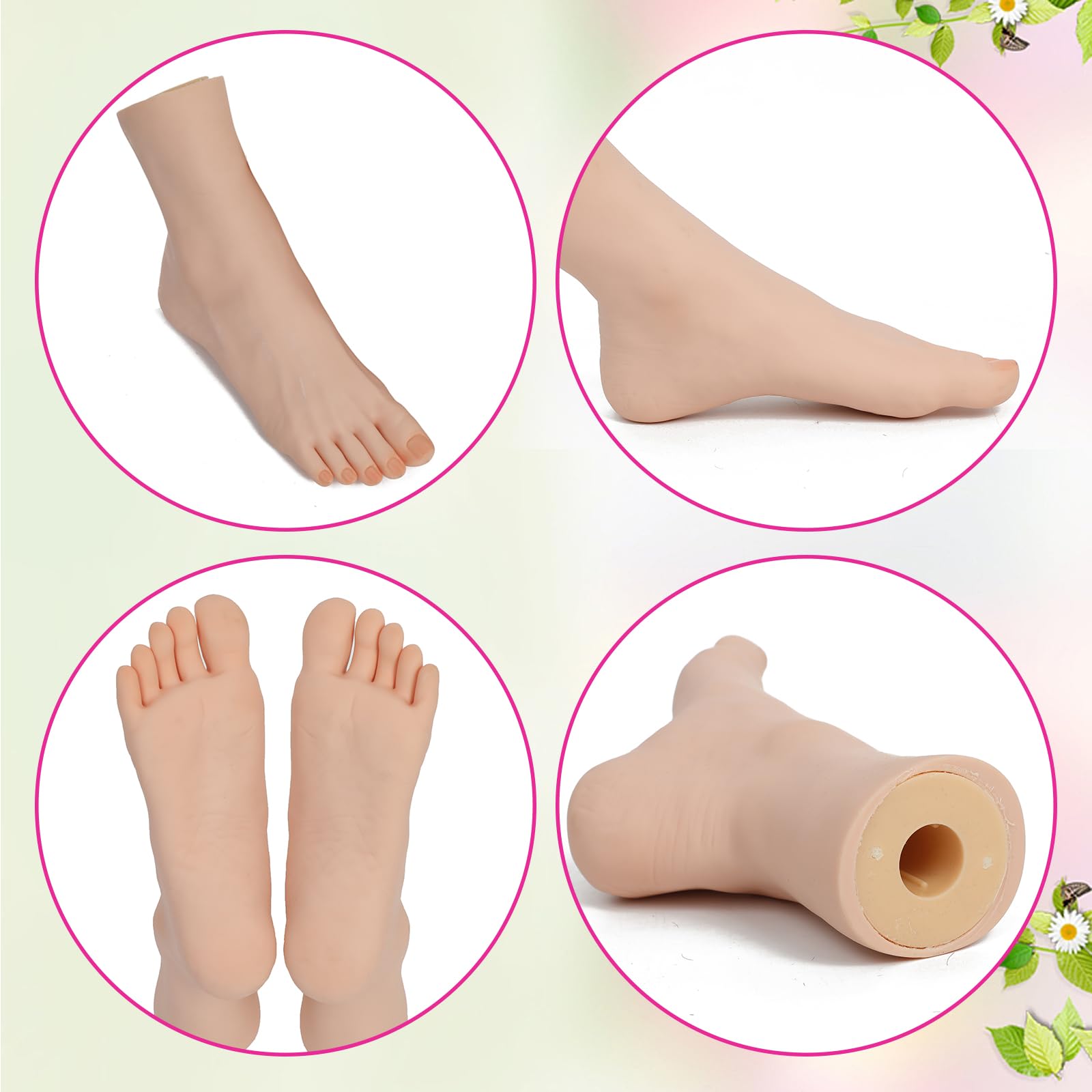 Übungsfußmodell, weiches realistisches Silikon, flexibel, biegbar, Maniküre-Werkzeug, künstliche Nagelfüße für Nagelspitzen, Kunsttraining für Zuhause, Salon, DIY (rechts)