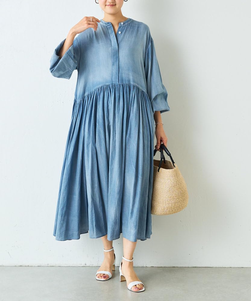 【美品】BEARDSLEY インディゴデニム 七分袖 ロングワンピース 美品】BEARDSLEY インディゴデニム 七分袖 ロングワンピース 美