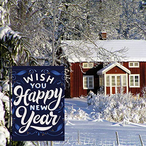 Pambo Happy New Year Garden Flags For Outside | Wish You Happy New Year 12X18 Burlap Double Sided Garden Flag For Yard Outdoor Decoration #TOP4