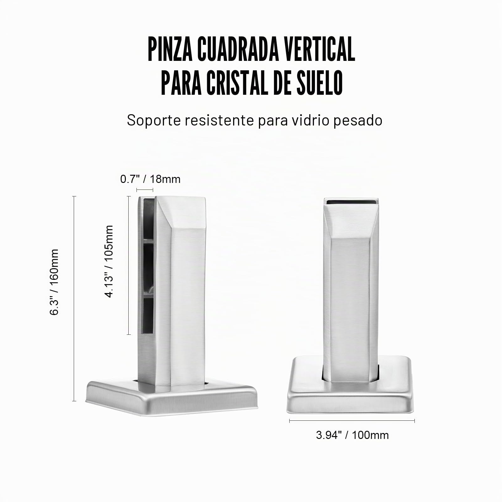 VEVOR Abrazadera de Vidrio, 10 Soportes de Barandilla de Vidrio Cuadrado 100 x 100 x 160 mm para Vidrio Templado de 8-12 mm de Espesor, Acero Inoxidable 304, para Balcón, Jardín, Escalera, Plateado